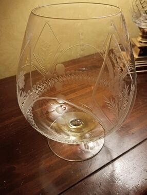 Vintage Mid-Century Brandy Sniffer, Large,  Wheat Etched Cut Glass